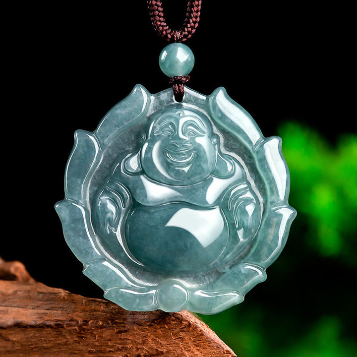 Buddha Stones, natürliche Jade, lachender Buddha, Lotus-Muster, Glücks-Halsketten-Anhänger - Lachender Buddha (Glück ♥ Reichtum) - image 1