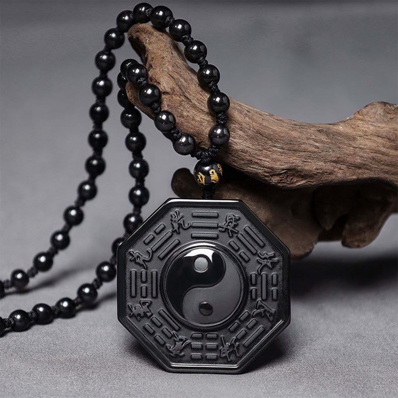 Buddha Stones Schwarzer Obsidian-Stein-Yin-Yang-Anhänger-Halskette - image 1