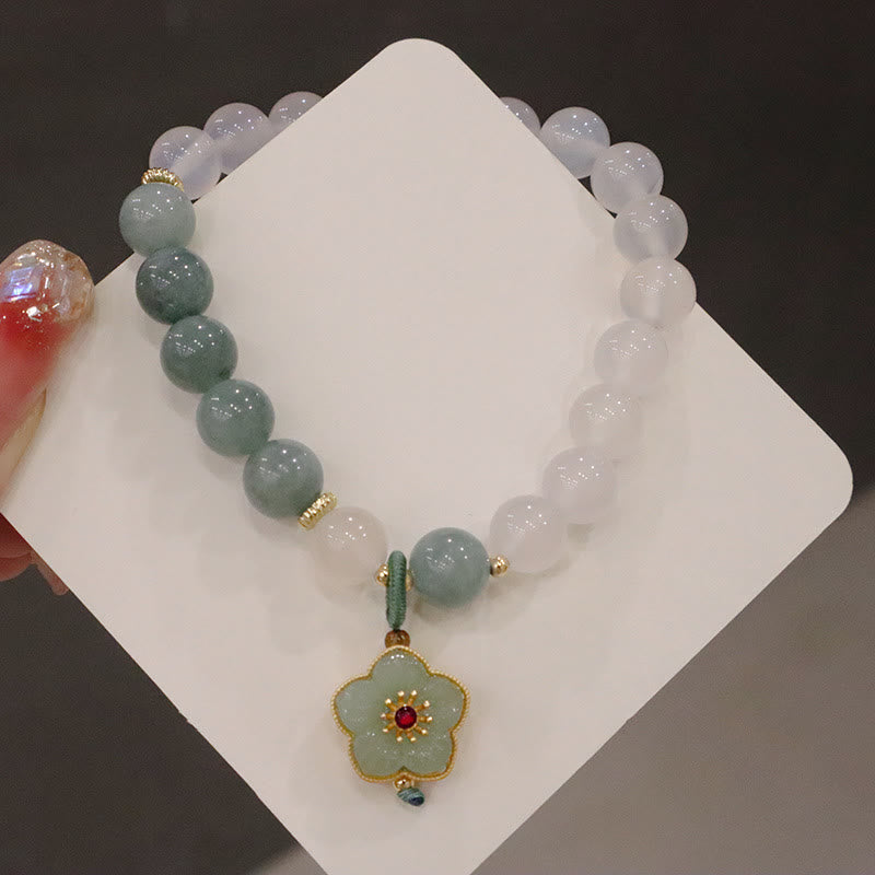 Buddha Stones Weiß Achat-Jade-Lotusblumen-Friedensschnallen-Schutzarmband - image 7