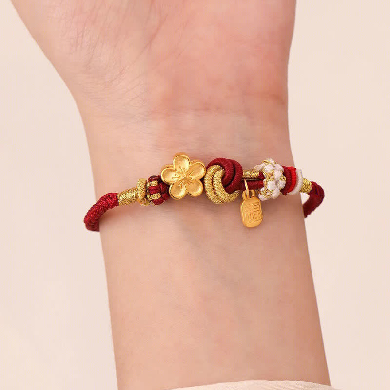 Buddha Stones, Pfirsichblüten-Glücksbringer, rotes Schnurarmband