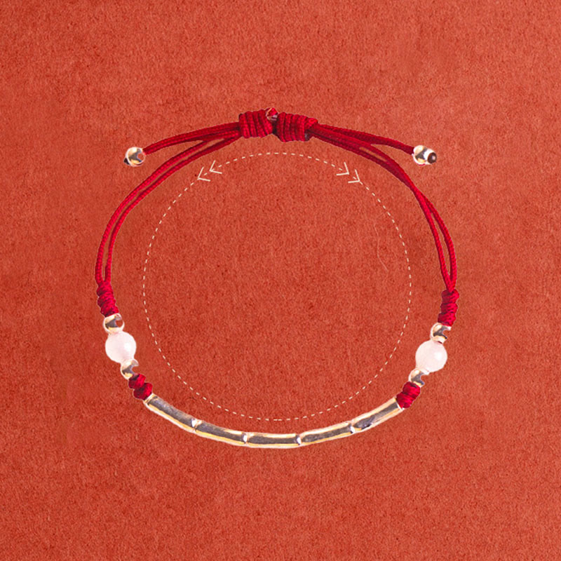 Buddha Stones Armband aus 925er-Sterlingsilber, Bambus, Weiß Achat, roter Achat, Perlenschutz, geflochtenes Armband - image 4