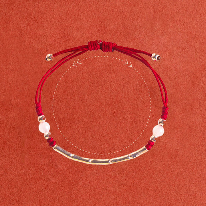Buddha Stones Armband aus 925er-Sterlingsilber, Bambus, Weiß Achat, roter Achat, Perlenschutz, geflochtenes Armband - image 4