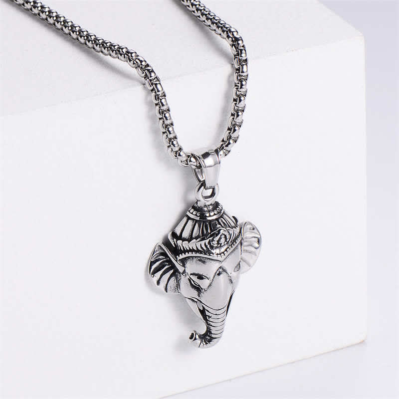 Ganesh Ganpati Elefant Titan Stahl Schutz Anhänger Halskette - Silber - image 3