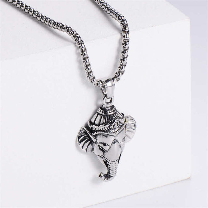 Ganesh Ganpati Elefant Titan Stahl Schutz Anhänger Halskette - Silber - image 3