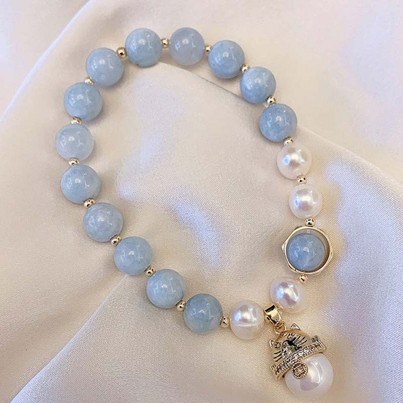 Charm-Armband mit Buddha Stonesn, Aquamarin-Perle, Friedensheilung, Glückskatze - image 2