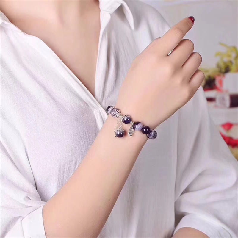 Buddha Stones Armband mit Anhänger aus 925er-Sterlingsilber, natürlicher Amethyst, heilende Füße, Liebesherz - image 4