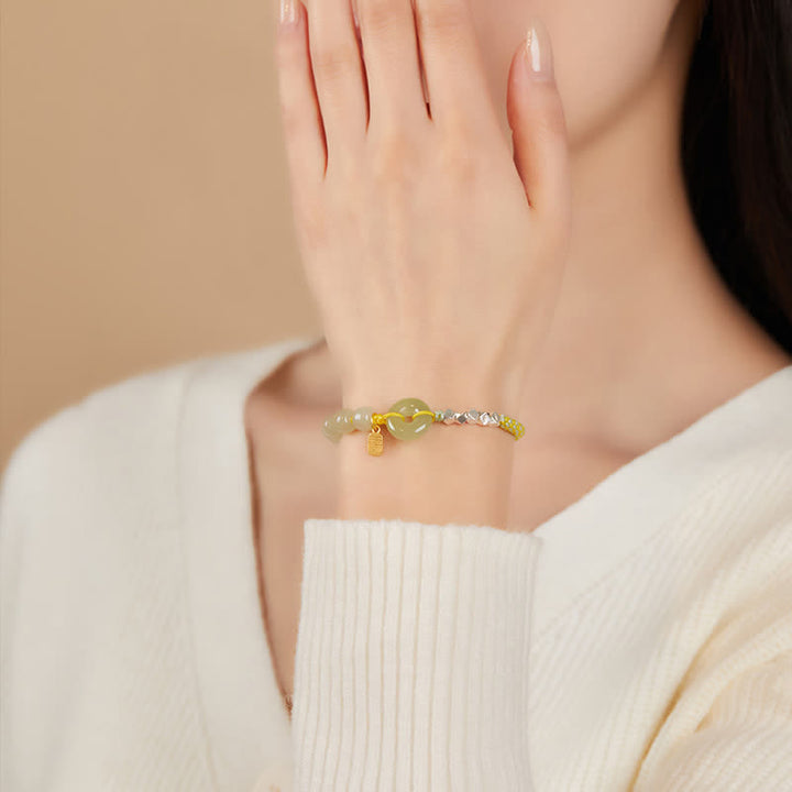 925 Sterling Silber Hetian Jade Peace Schnalle Perlen Glück Glück Charm Armband - image 3