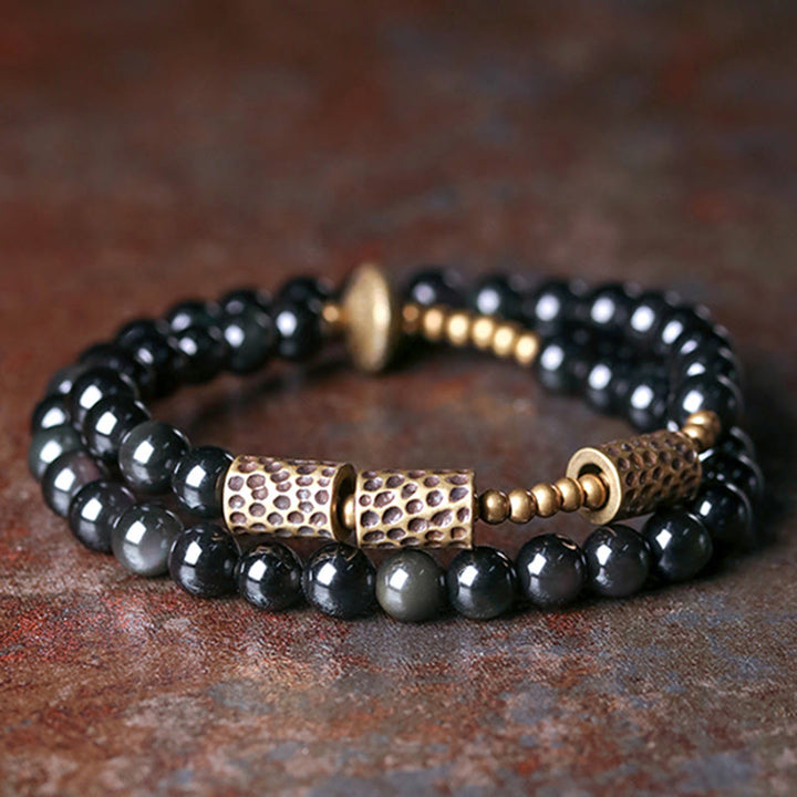 Buddha Stones Regenbogen-Obsidian-Kupfer-Love-Doppel-Wickelarmband