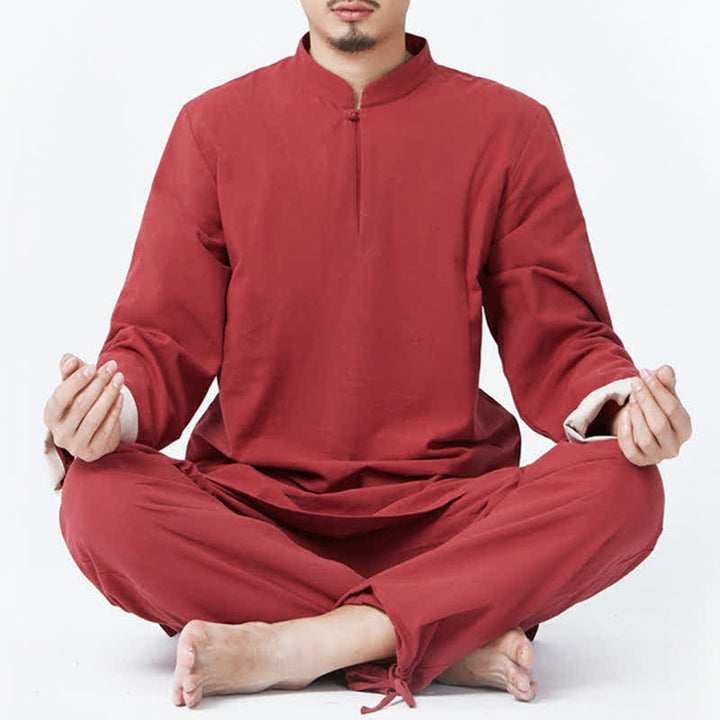 Spirituelle Zen-Meditation, Yoga, Gebet, Praxis, Baumwoll-Leinen-Kleidung, Herren-Set - Rot - US/ UK/AU44, EU54 (3XL) - image 8