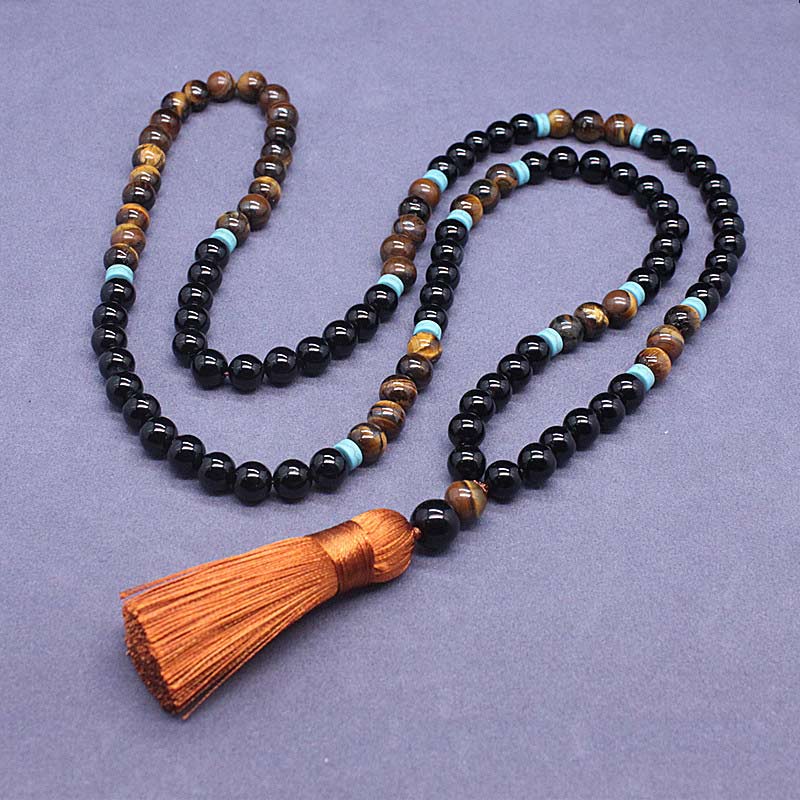 Buddha Stones, tibetischer schwarzer Onyx, friedliches Mala-Set