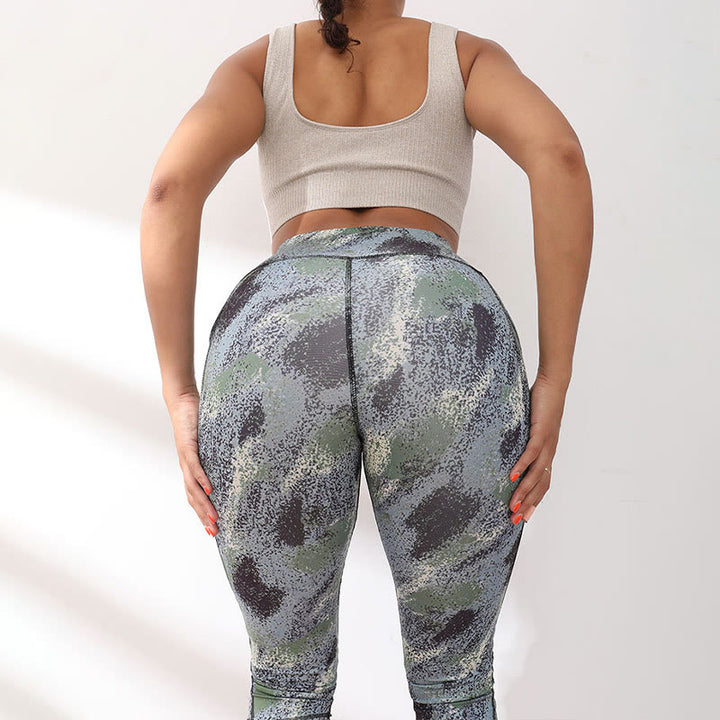 Buddha Stones Camo Print Einfarbige Sport-Yoga-Leggings mit hoher Taille für Damen Yoga-Caprihose