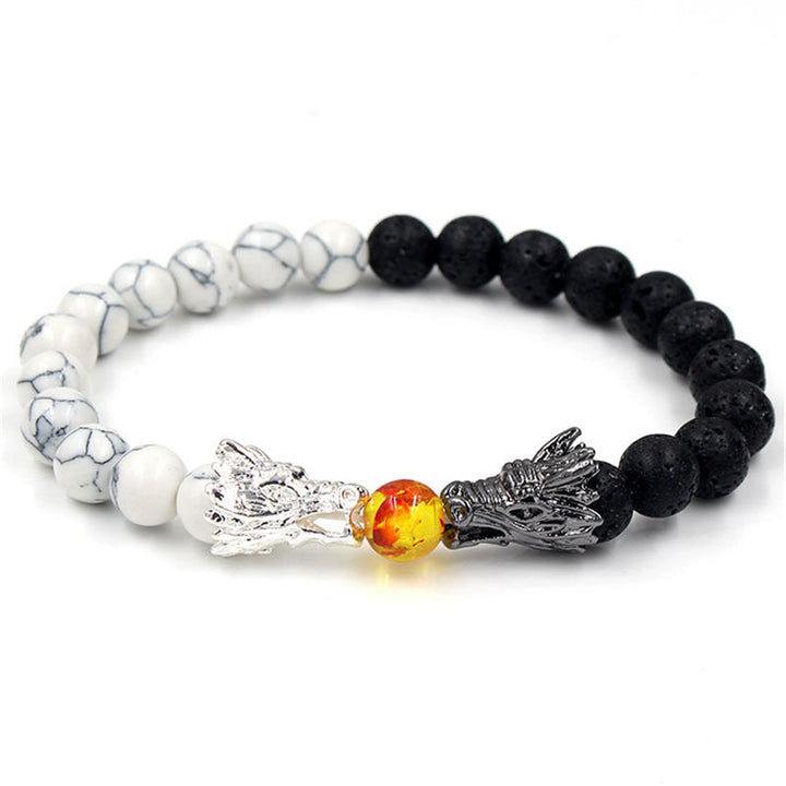 Buddha Stones Weiß Türkis Lava Rock Dragon Blessing Perlenarmband - image 1