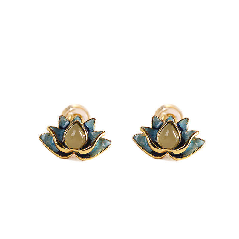 925 Sterling Silber Hetian Cyan Jade Lotusblume Erfolgsohrringe - image 5