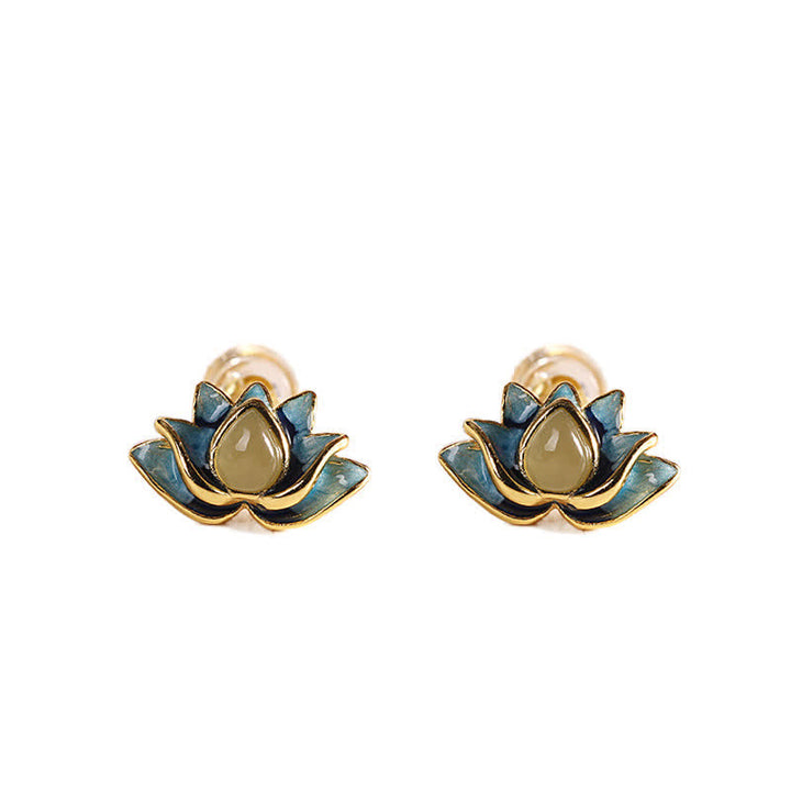 925 Sterling Silber Hetian Cyan Jade Lotusblume Erfolgsohrringe - image 5