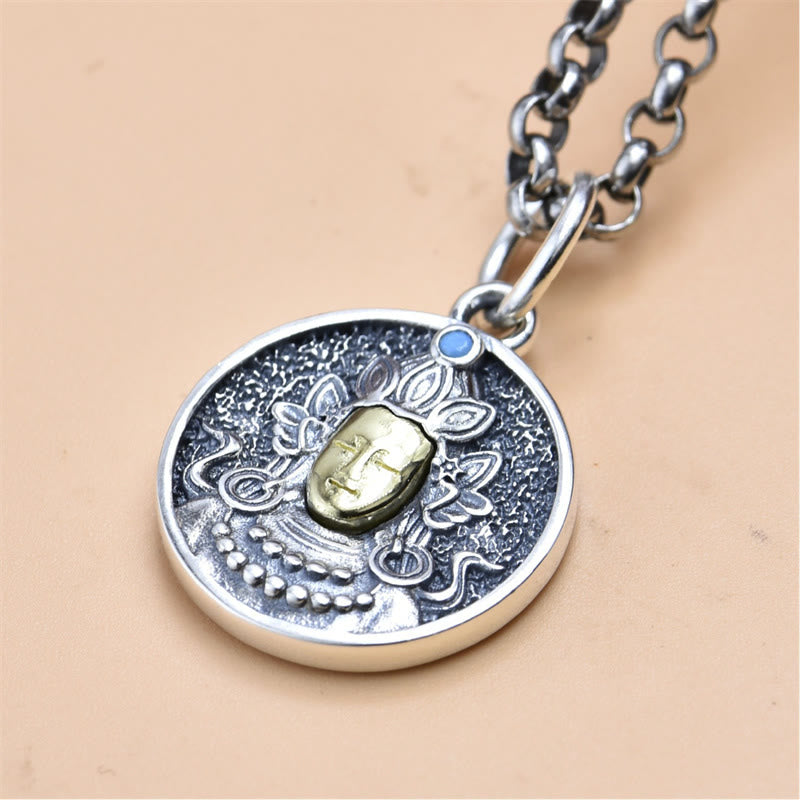 Buddha Stones, 925er-Sterlingsilber, grüner Tara-Doppel-Dorje-Vajra-Schutz-Halsketten-Anhänger - image 6