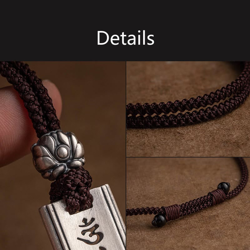 Buddha Stones 999 Sterling Silber Om Mani Padme Hum Halskette mit Lotus-Weisheitsgravur - image 8