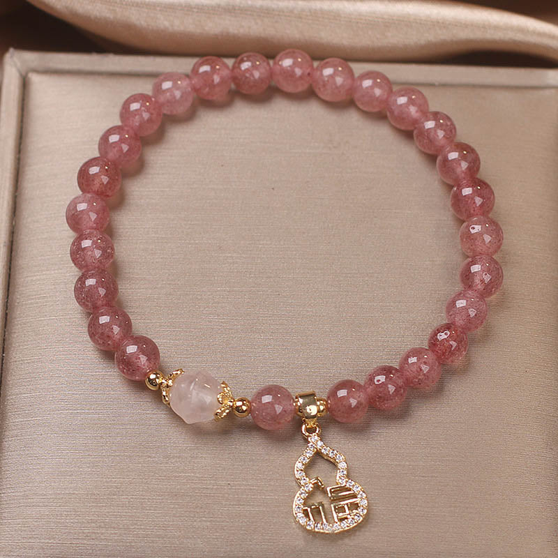 Buddha Stones Armband, Motiv: Erdbeerquarz, Kürbis, Fu, positiver Charm