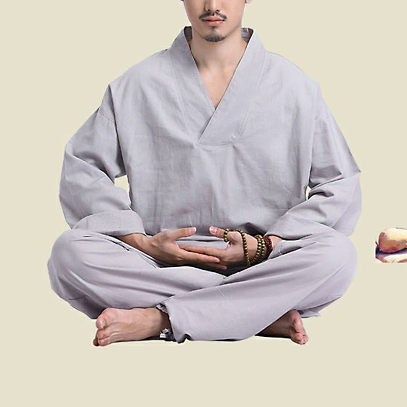 Buddha Stones, Meditation, Gebet, V-Ausschnitt, Design, Baumwollleinen, spirituelle Zen-Praxis, Yoga-Kleidung, Herren-Set - image 11