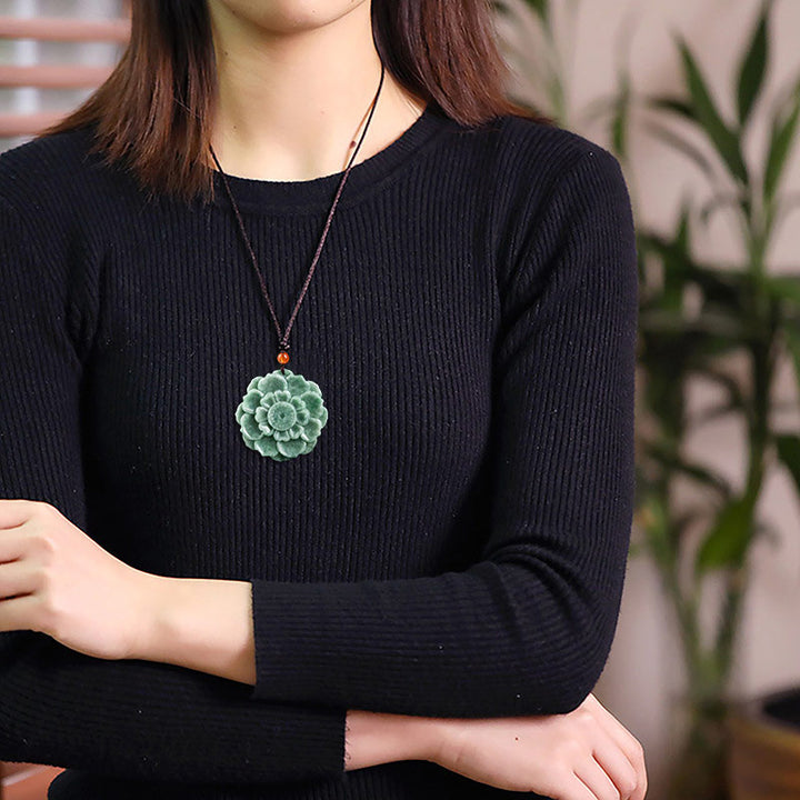 Buddha Stones, Lotus-Muster, Jade, Glück, Wohlstand, Halsketten-Anhänger - image 2
