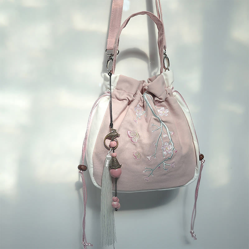 Buddha Stones Handgefertigte bestickte Blumen Canvas Tote Schultertasche Handtasche - Rosa-weiße Blume 20 x 20 cm - image 48