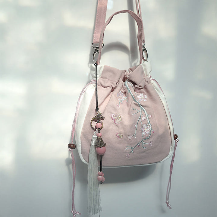 Buddha Stones Handgefertigte bestickte Blumen Canvas Tote Schultertasche Handtasche - Rosa-weiße Blume 20 x 20 cm - image 48