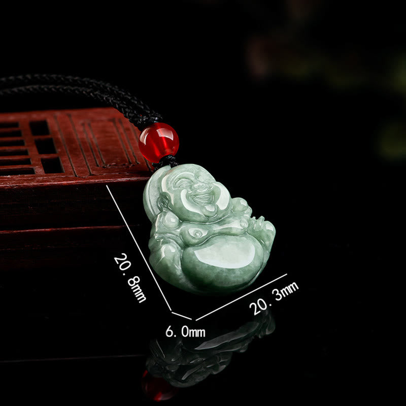 Buddha Stones, natürlicher grüner Jade-Halskettenanhänger, lachender Buddha, Glück, Fülle