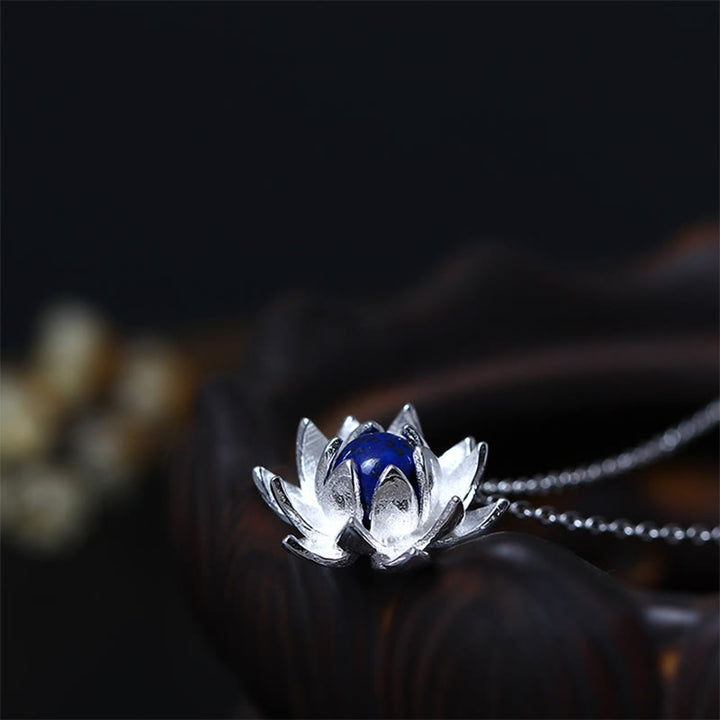 Buddha Stones 925 Sterling Silber Lazurit Lotusblume Selbstpflege-Halskettenanhänger - image 4