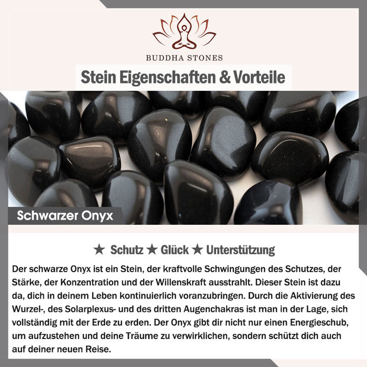 Buddha Stones, natürliches Lavagestein, schwarzes Onyx-Perlen-Lederarmband