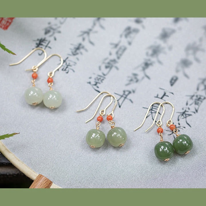 Buddha Stones 925 Sterling Silber vergoldet 14 Karat Gold Hetian Jade roter Achat Glück Tropfen Ohrringe - image 17