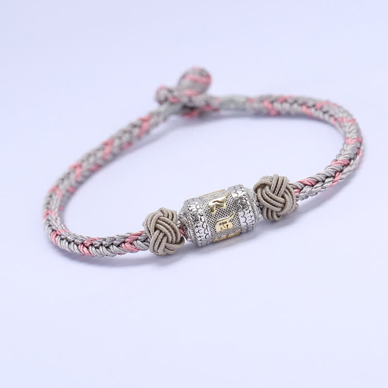 Buddha Stones 925 Sterling Silber Om Mani Padme Hum Gebetsmühle Glück Stärke Rote Schnur Armband