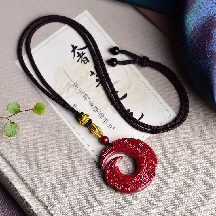 Buddha Stones One's Luck Improves Design Patern Natural Cinnabar Blessing Necklace Pendant - Mittel 31,5*8 mm - image 3