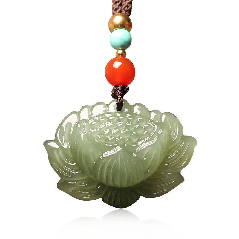 Buddha Stones Hetian Cyan Jade Lotus Flower Success Halskette Anhänger - image 5