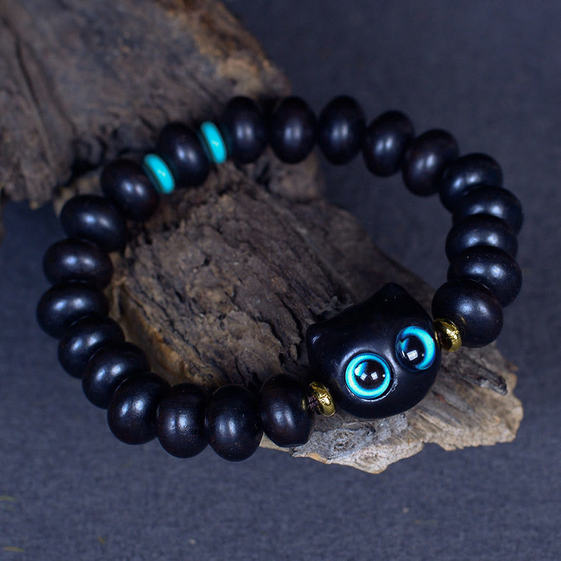 Buddha Stones, Ebenholz, Liuli-Glas, hübsches Katzen-Peace-Balance-Armband - image 4