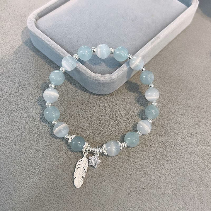 Buddha Stones 925 Sterling Silber Aquamarin Katzenauge Heilfeder Stern Charm Armband - image 2