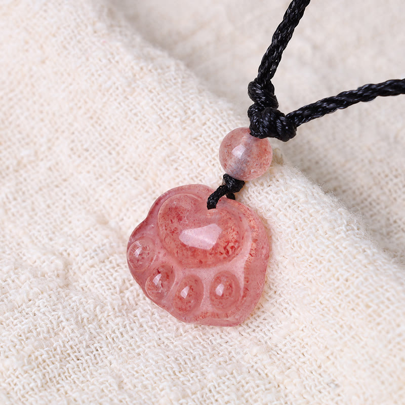 Buddha Stones Erdbeerquarz Schöner Katzenpfotenkrallen-Heilungskettenanhänger - image 5
