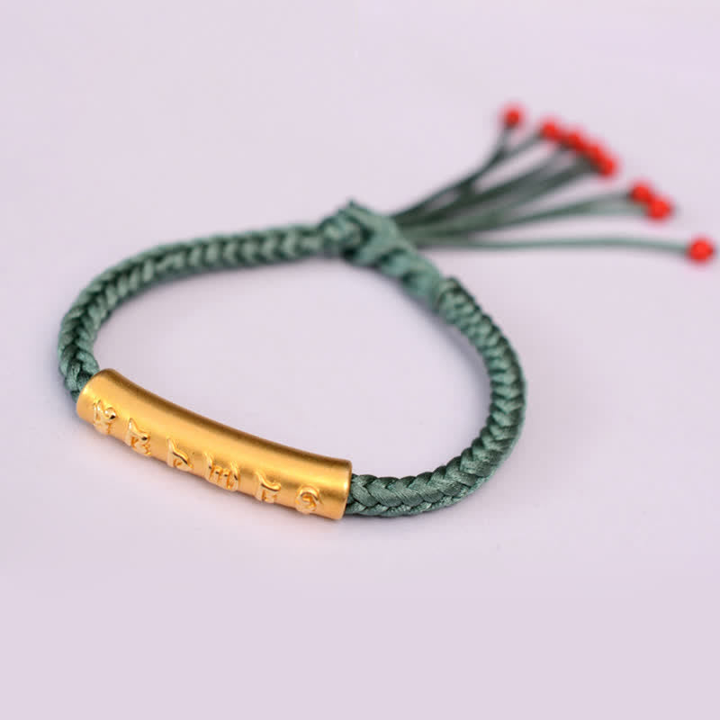 Buddha Stones 999 Sterling Silber Om Mani Padme Hum Schutz Stärke String Armband - 999 Sterlingsilber, vergoldet - Grün (Armbandgröße 16+4,5 cm) - image 20