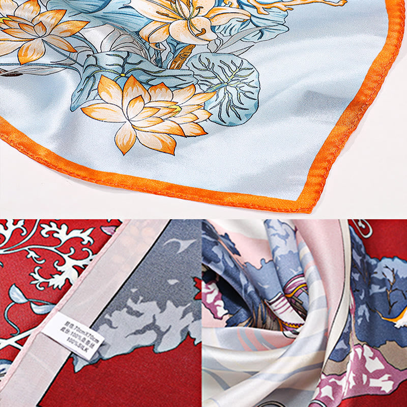 Halstuch mit Buddha Stonesn, pastorale Szene, Heißluftballon, Frühlingsblüten, 100 % Maulbeerseide - image 36