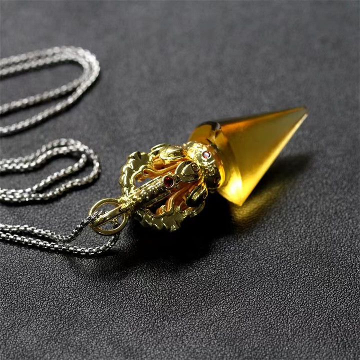 Buddha Stones, tibetischer Dorje Vajra, 4 Zinken, Lotus-Liuli-Kristall, Stärke-Halsketten-Anhänger - image 5