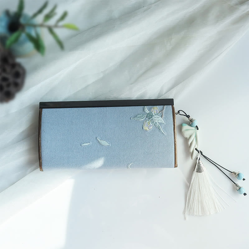 Buddha Stones, Blume, Pflaume, Pfirsichblüte, Bambus, doppelseitige Stickerei, großes Fassungsvermögen, Bargeldhalter, Geldbörse, Einkaufstasche - image 13