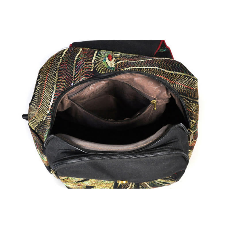 Rucksack aus Segeltuch mit Pfauenstickerei und Quasten - image 4