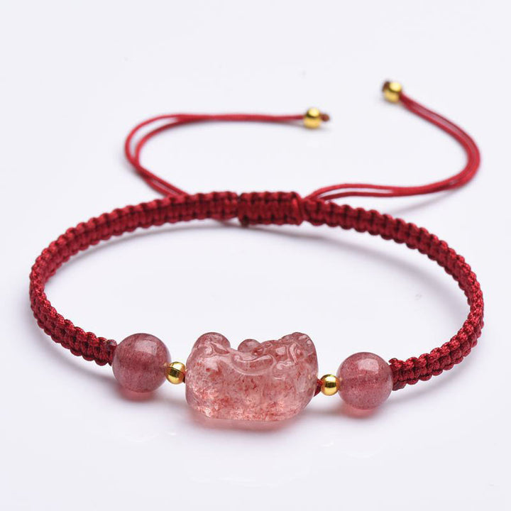 Buddha Stones Natürliches Erdbeerquarz PiXiu Lucky Red String Armband