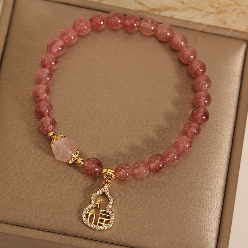 Buddha Stones Armband, Motiv: Erdbeerquarz, Kürbis, Fu, positiver Charm