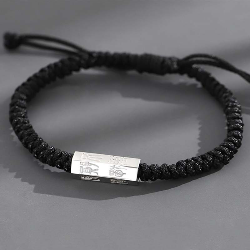 Buddha Stones 925 Sterling Silber Buchstabengravur Segen Schnurarmband - Schwarz (Armbandgröße 18-24 cm) - image 7