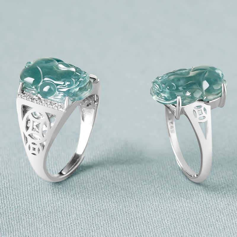 Buddha Stones 925 Sterling Silber Fengshui Reichtum Wohlstand Jade PiXiu Glücksring - image 2