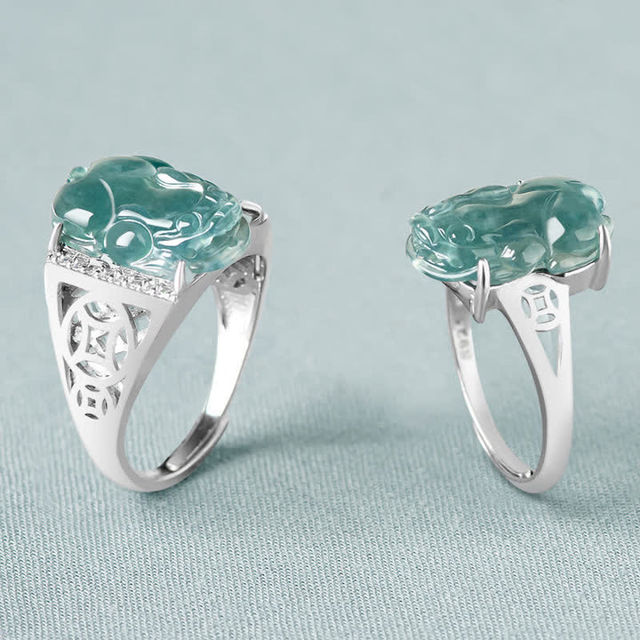 Buddha Stones 925 Sterling Silber Fengshui Reichtum Wohlstand Jade PiXiu Glücksring - image 2