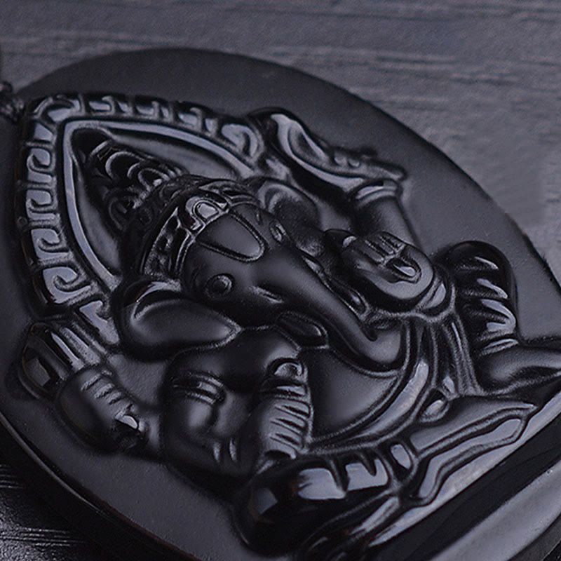 Buddha Stones Tibetischer Obsidian Ganesh Ganpati Elefant Reichtum Amulett Halskette - image 5