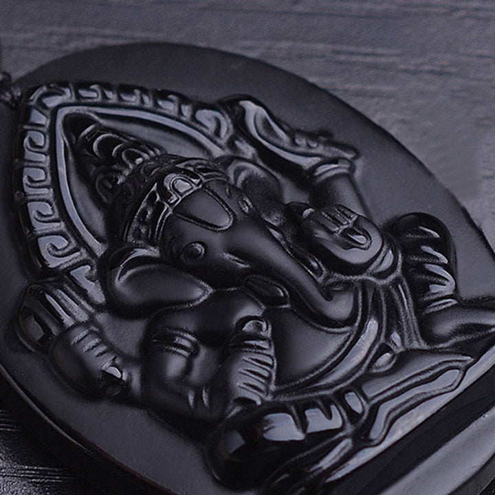 Buddha Stones Tibetischer Obsidian Ganesh Ganpati Elefant Reichtum Amulett Halskette - image 5