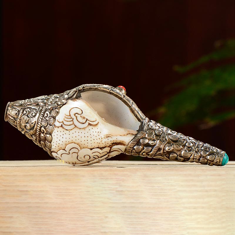 Tibetische handgefertigte gravierte Shankha-Buddha-Muschelmuschel, Reichtum, positive Dekoration - image 3