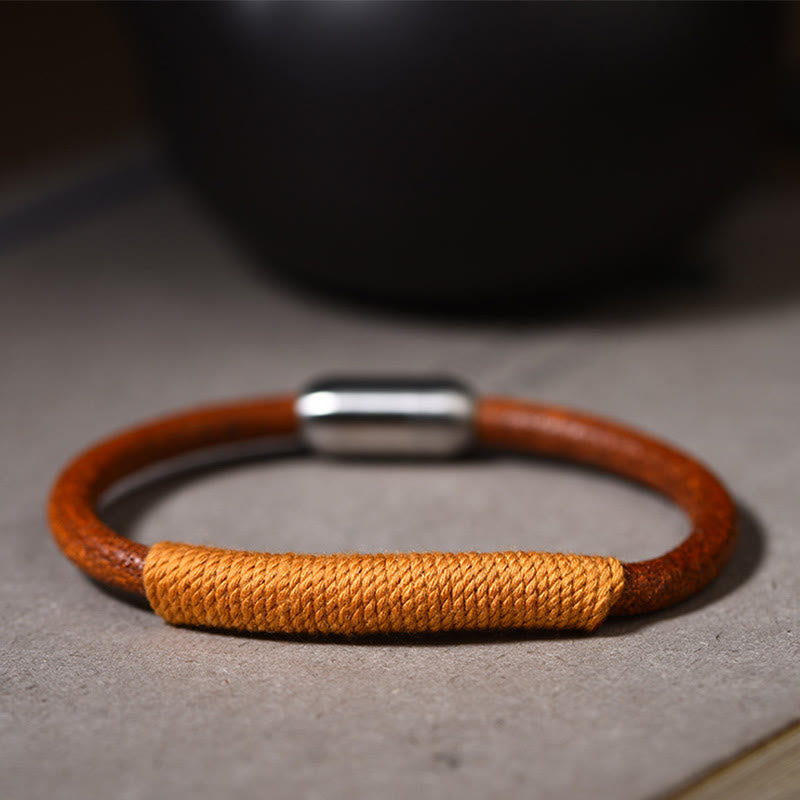 Armband mit Buddha Stonesn, tibetischem Leder, handgefertigt, fünf Elemente, Glücksgeflecht, Schnalle - Gelb (Erde) - 19 cm - image 11