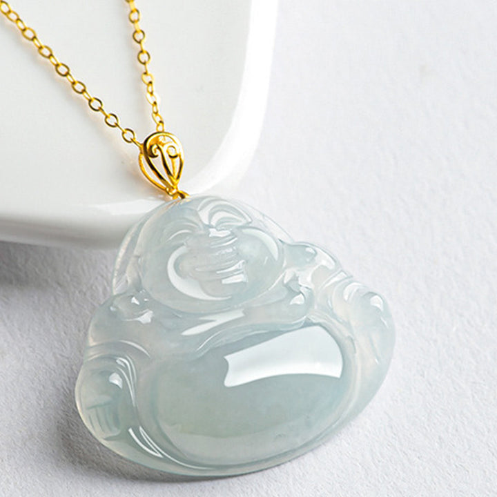 Lachender Buddha, natürlicher Jade-Halskettenanhänger aus 18-karätigem Gold - image 5